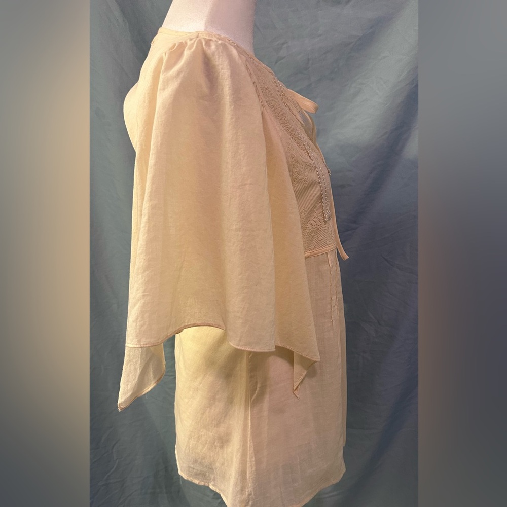 Jenny Han Cream Cotton Linen Top with Butterfly Sleeves Lace Bust Sz 8 NWT $195 - Picture 3 of 7
